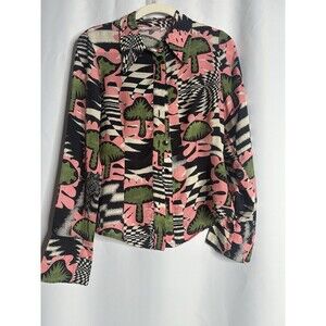 Untitled in Motion Lelakii Blouse Pink Green Black Abstract Print Sz M
